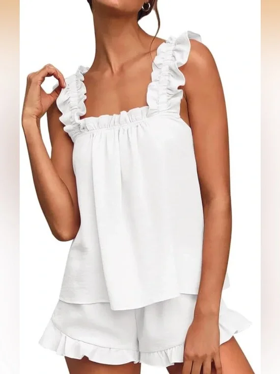 White Ruffled PJ Set - Picture 2 of 3